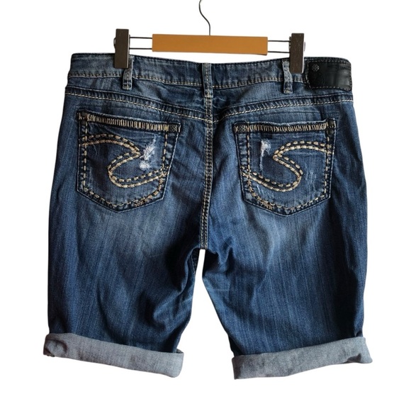 Silver Jeans Aiko Mid Bermuda Blue Denim Jeans Shorts Size 31 - Picture 3 of 9